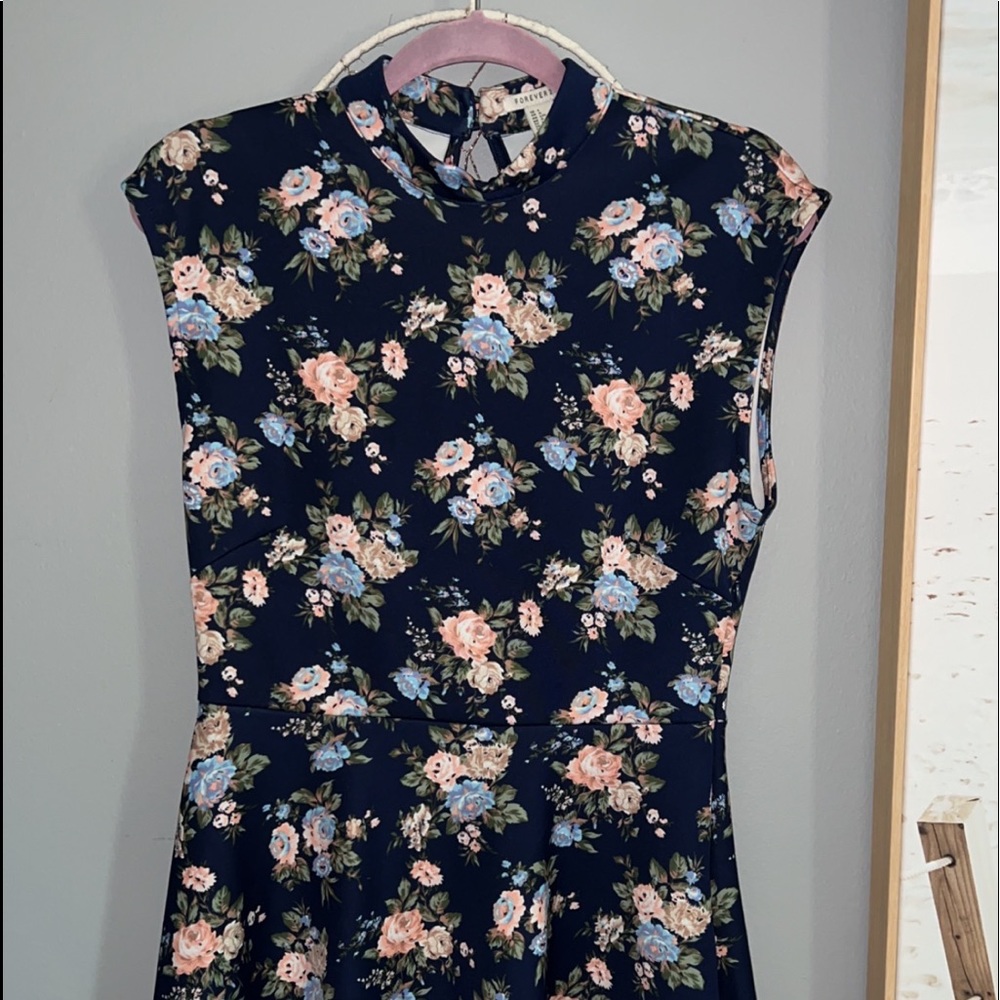 Navy floral high neck dress by Forever 21